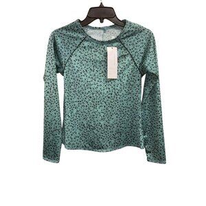 Womens Long Sleeve Green Leopard Print Rash Guard Swim Top & Side-Tie Bikini Bot